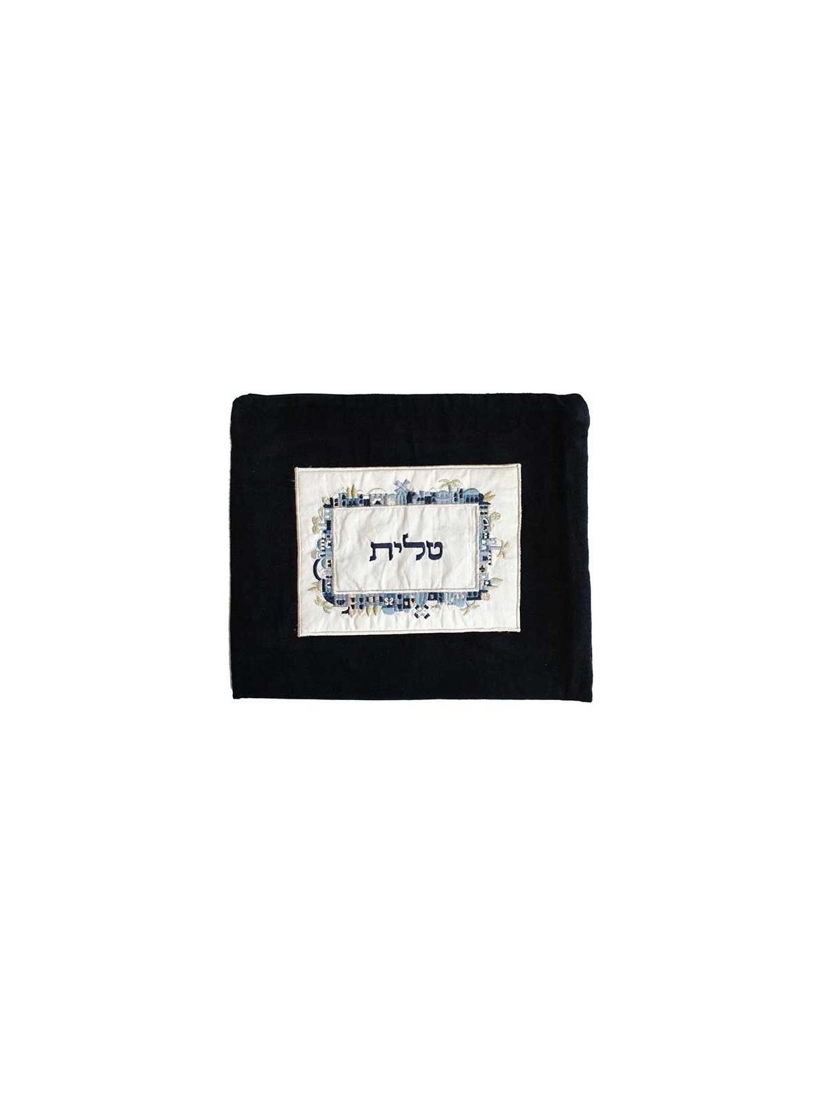 Sac de talit de Jérusalem brodé en velours - Bleu | Talit/Tallis | Judaï