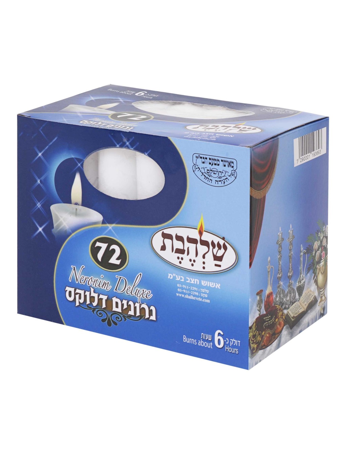 Bougies Néronim Deluxe - Ensemble de 72 - 6 heures | Bougies et huile de Shabbat |