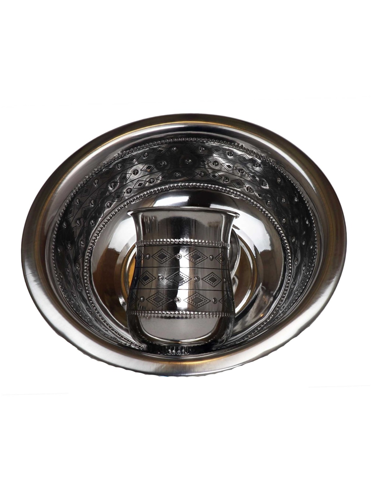 Elegant Silver Diamond/Dotted Design Washing Set | Washing Cups | Juda