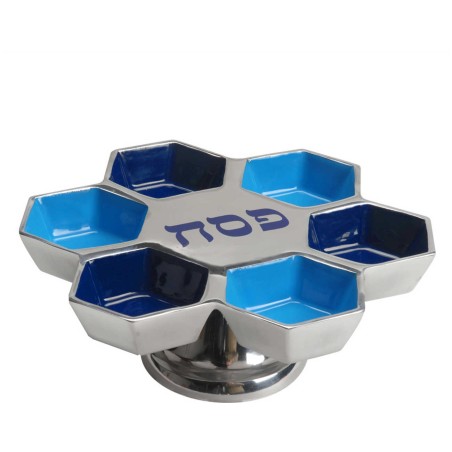Plateau de Pâque sur piédestal bleu | Pâque | Judaïca