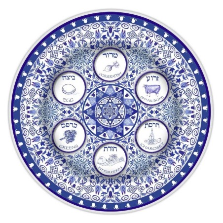 Assiette de Seder de Pâque bleue et blanche en porcelaine | Pâque | Judaïca