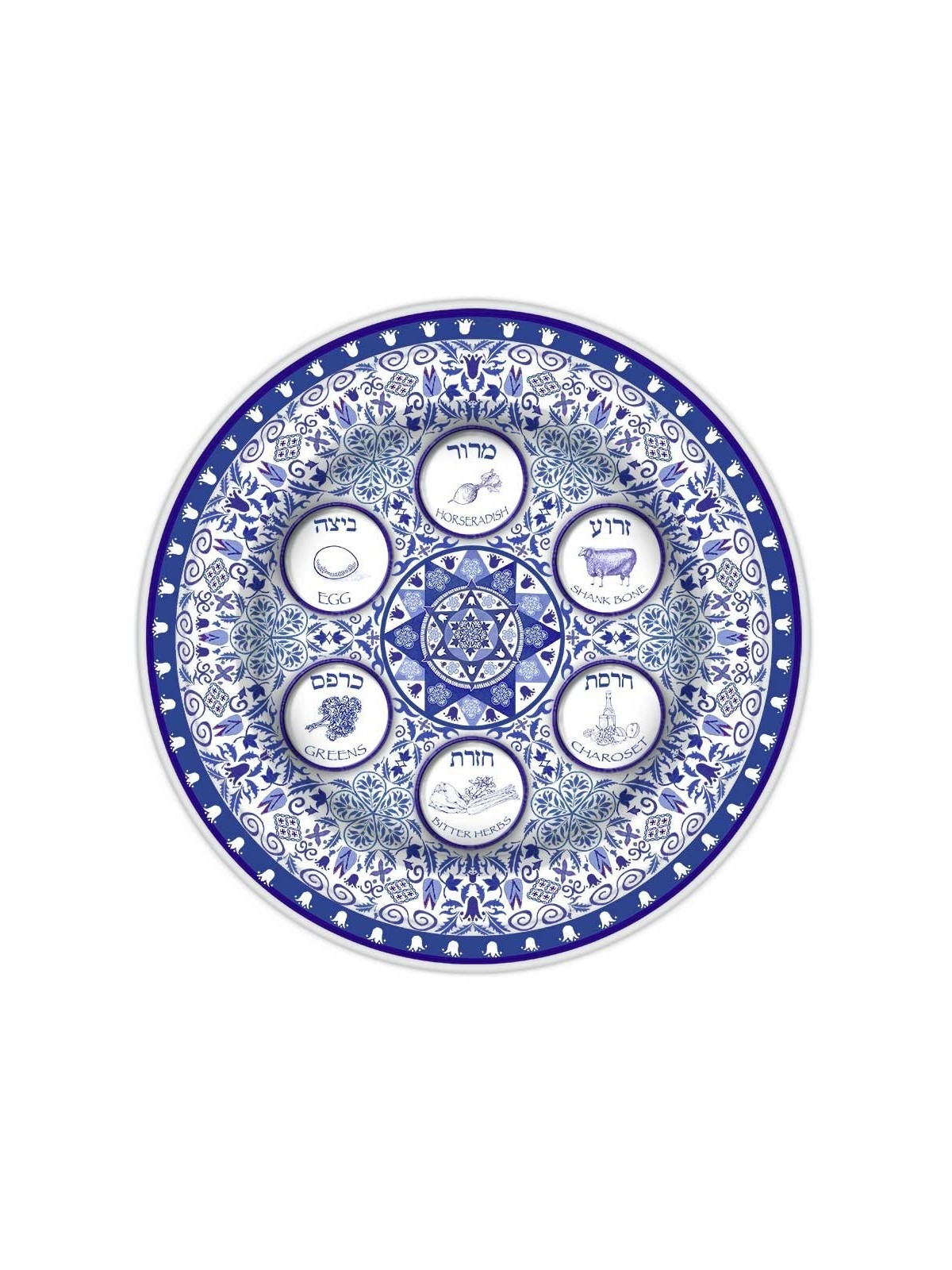 Assiette de Seder de Pâque bleue et blanche en porcelaine | Pâque | Judaïca