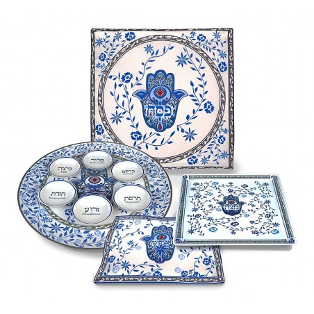 10 Piece Passover Seder Set Blue Hamsa Collection | Passover | Judaica