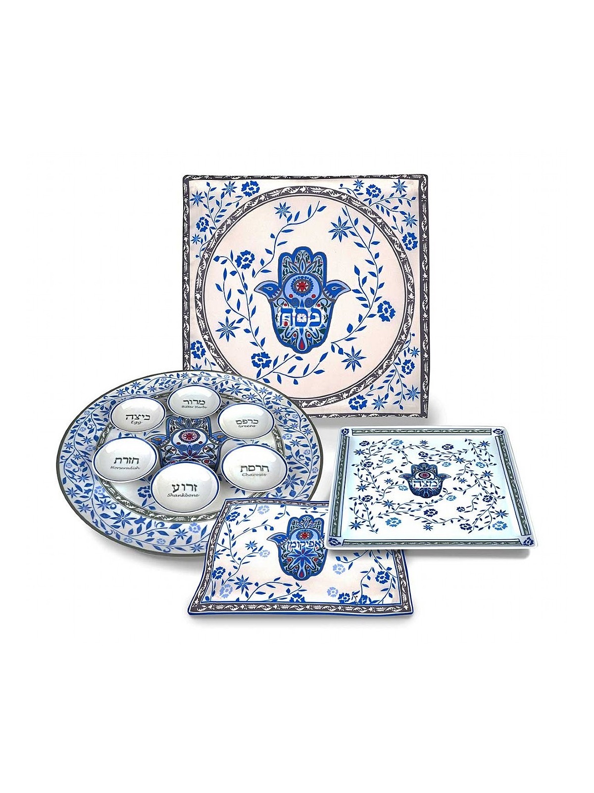 Ensemble de Seder de Pâque 10 pièces Collection Blue Hamsa | Pâque | Judaïca