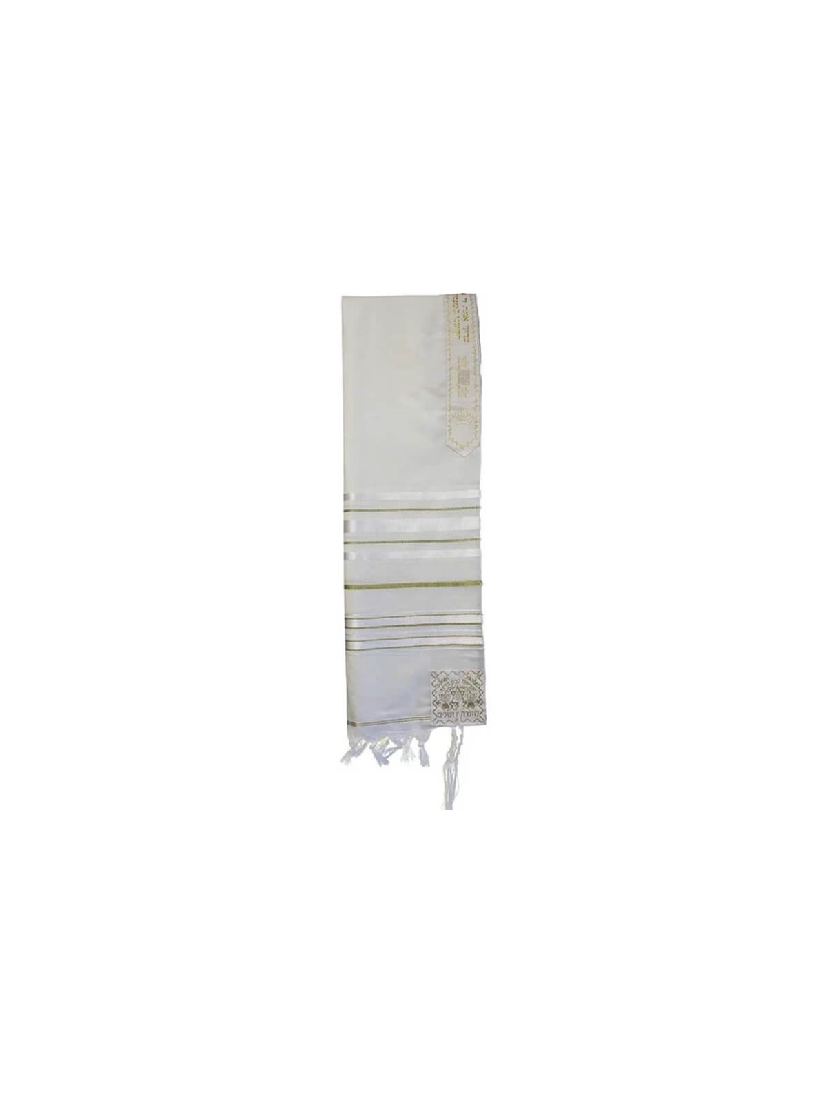 Talit traditionnel en laine blanche avec rayures dorées (N | Talit/Tallis | J