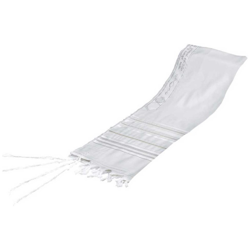 Talit traditionnel en laine blanche avec rayures dorées (N | Talit/Tallis | J