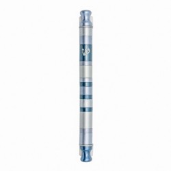 Cylinder Striped Mezuzah Case 12cm - Gray | Mezuzahs | Judaica