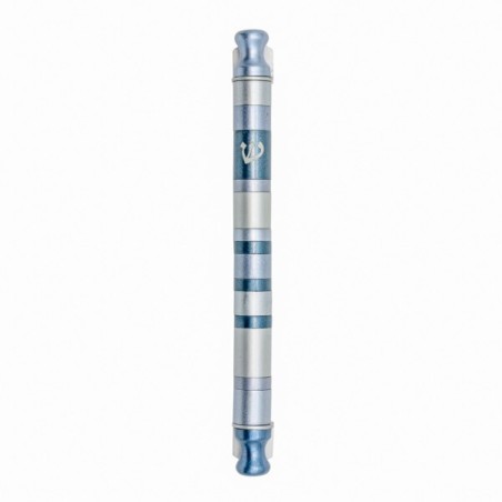 Cylinder Striped Mezuzah Case 12cm - Gray | Mezuzahs | Judaica