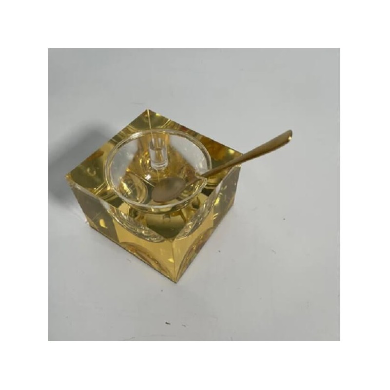 Square Honey Dish with Gold Mirror Design | Rosh Hashanah | Judaica