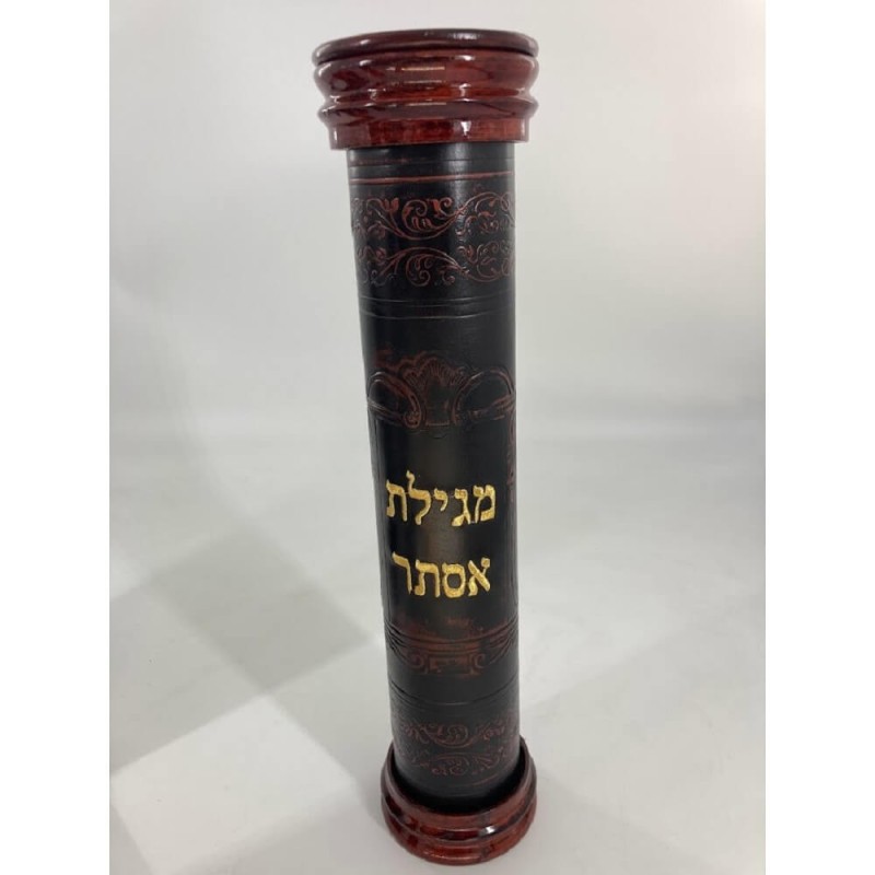 Support Megillah en cuir et bois brodés antiques | Pourim | Judaïca