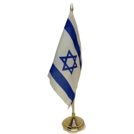 Drapeau israélien en tissu 6"x9" sur 12" avec bâton doré et | Vêtements | Judaica