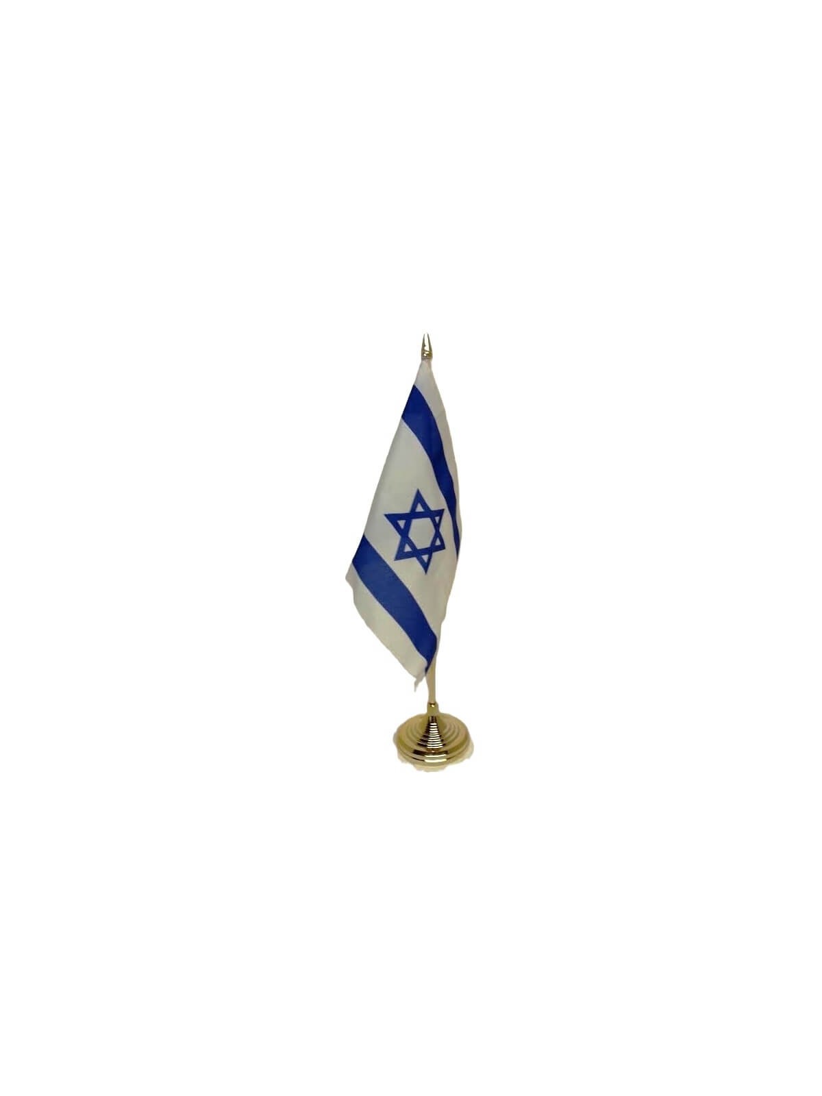 Drapeau israélien en tissu 6"x9" sur 12" avec bâton doré et | Vêtements | Judaica