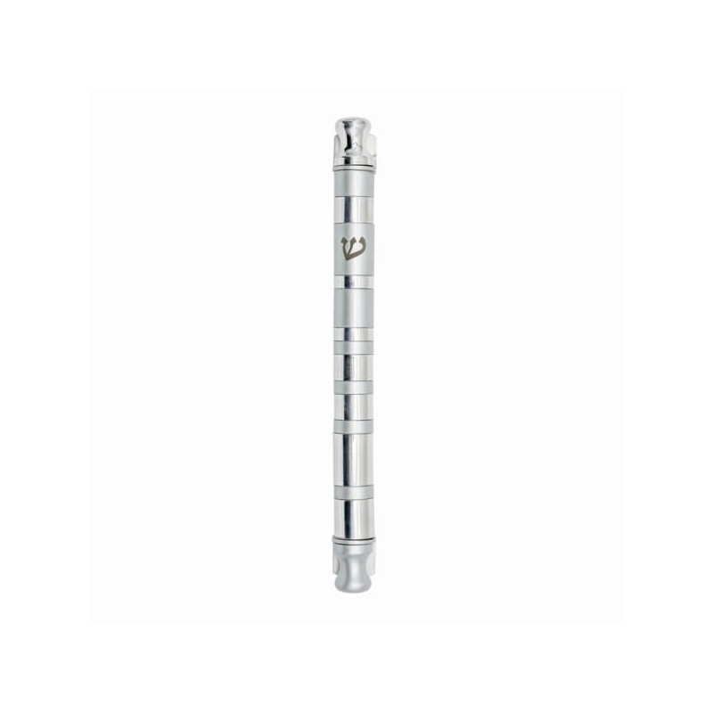 Cylinder Striped Mezuzah Case 12cm - Silver | Mezuzahs | Judaica
