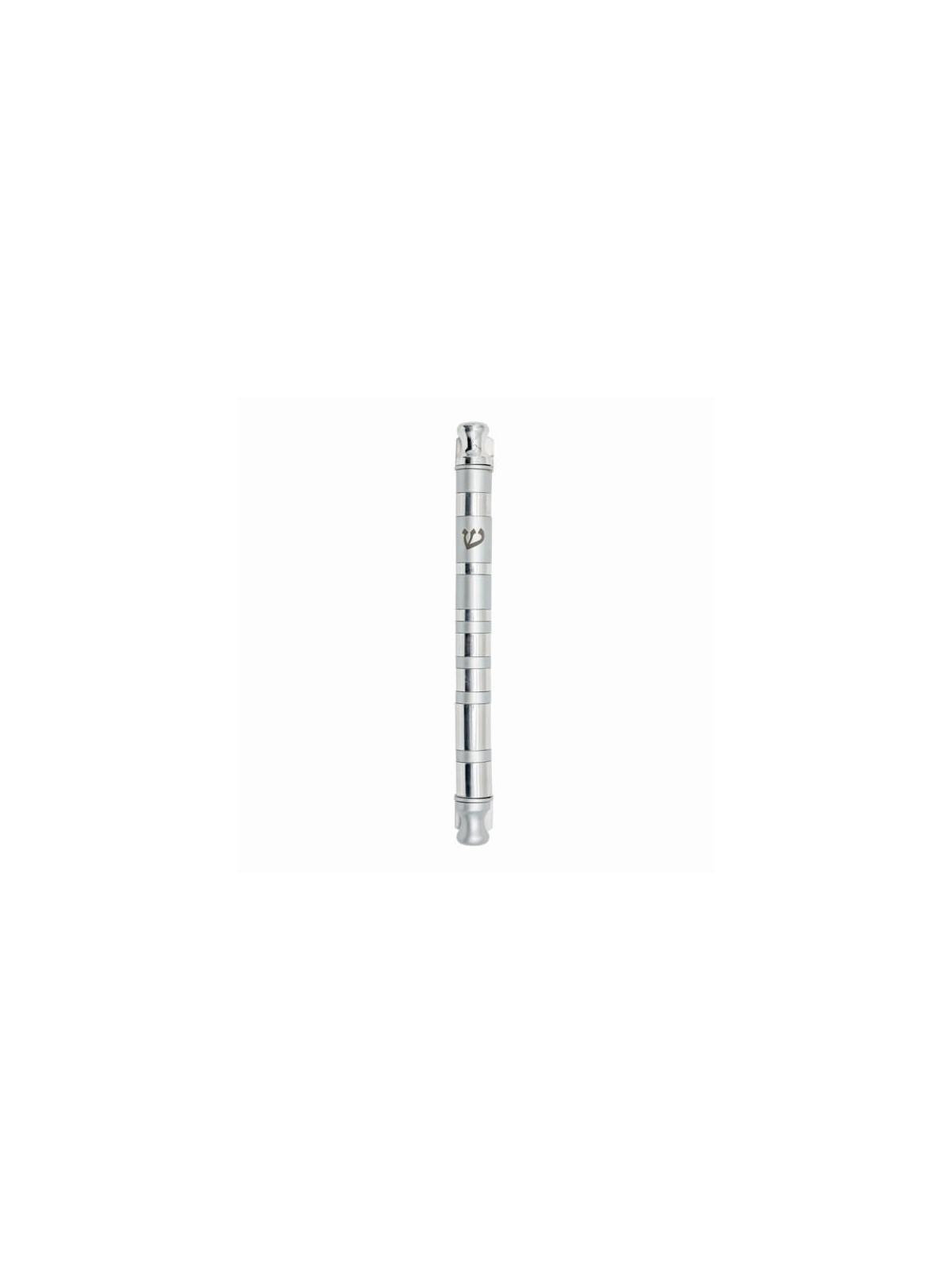 Cylinder Striped Mezuzah Case 12cm - Silver | Mezuzahs | Judaica