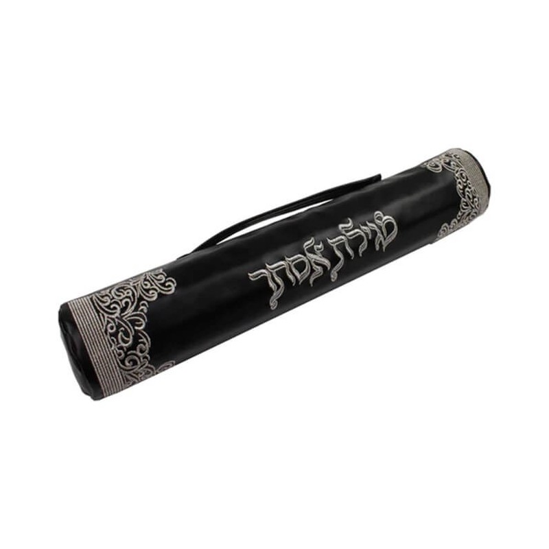 Étui Megillah en similicuir noir Royal Design | Pourim | Judaïca