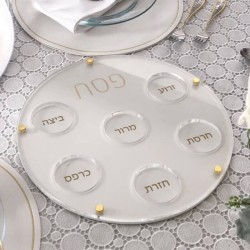 Plaque Lucite Seder avec support en similicuir | Pâque | Judaïca