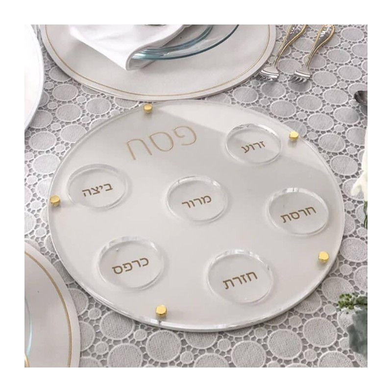 Plaque Lucite Seder avec support en similicuir | Pâque | Judaïca