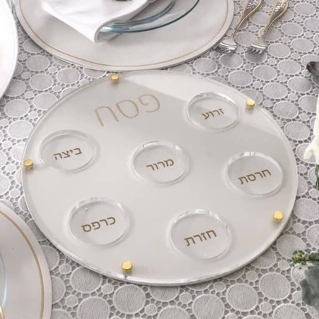 צלחת הסדר Lucite עם גיבוי דמוי עור | פסח | יוּדָאִיקָה