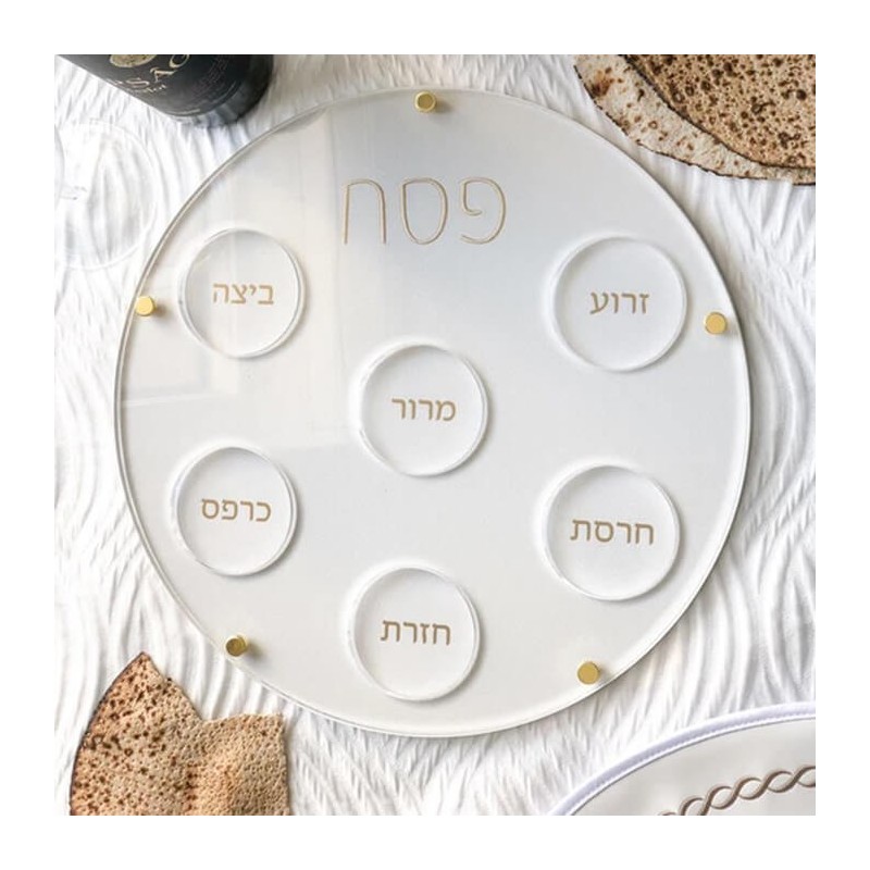 צלחת הסדר Lucite עם גיבוי דמוי עור | פסח | יוּדָאִיקָה