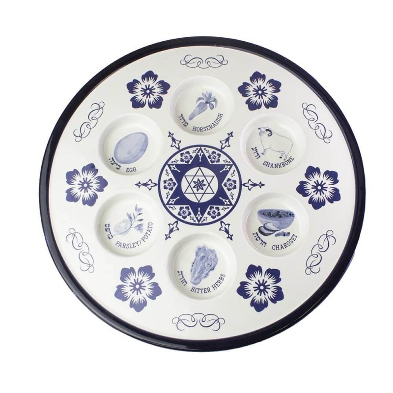 Assiette de Seder en céramique florale | Pâque | Judaïca