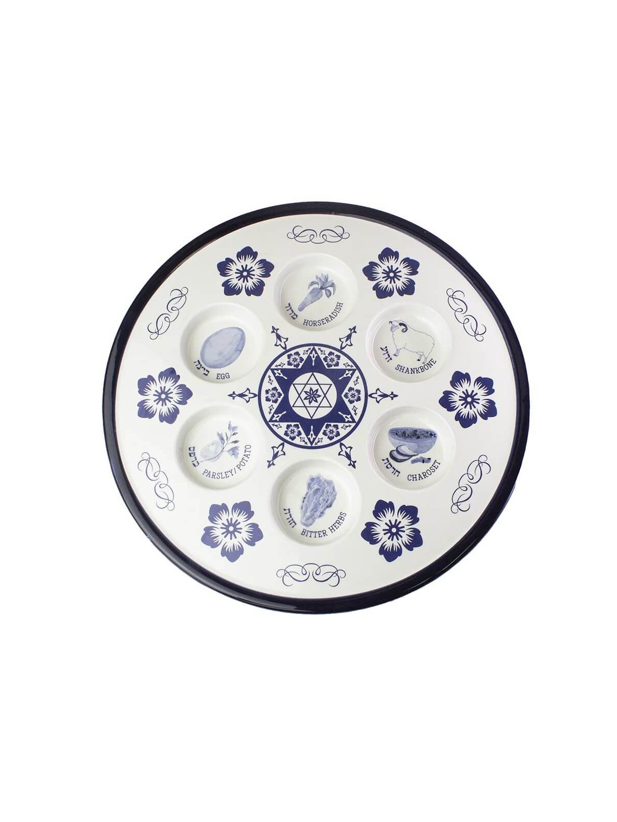 Assiette de Seder en céramique florale | Pâque | Judaïca