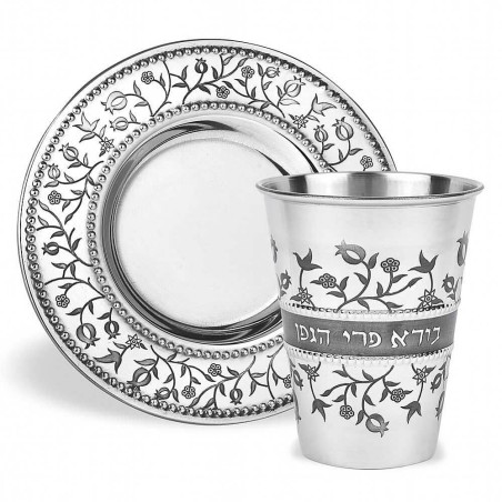 Ensemble de tasses de Kiddouch en acier inoxydable à la grenade | Coupes de Kiddouch | Judaïca