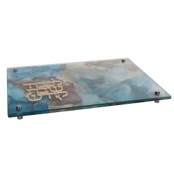 Tableau Challah design en marbre bleu/marron avec or M | Planches Challah |