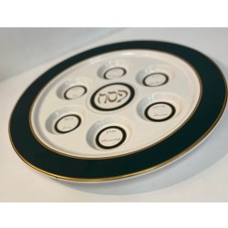 Porcelain Seder Plate with Green Color Border | Passover | Judaica