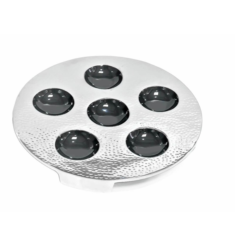 Stainless Steel Seder Plate - Silver-Black Hammere | Passover | Judaic