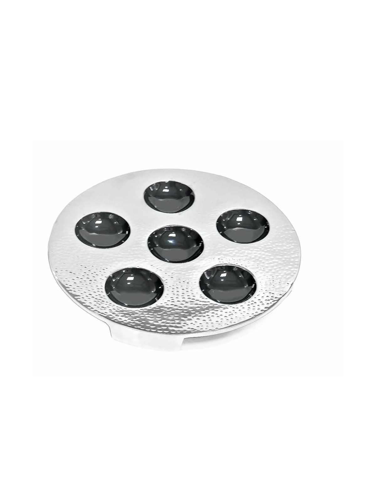 Stainless Steel Seder Plate - Silver-Black Hammere | Passover | Judaic