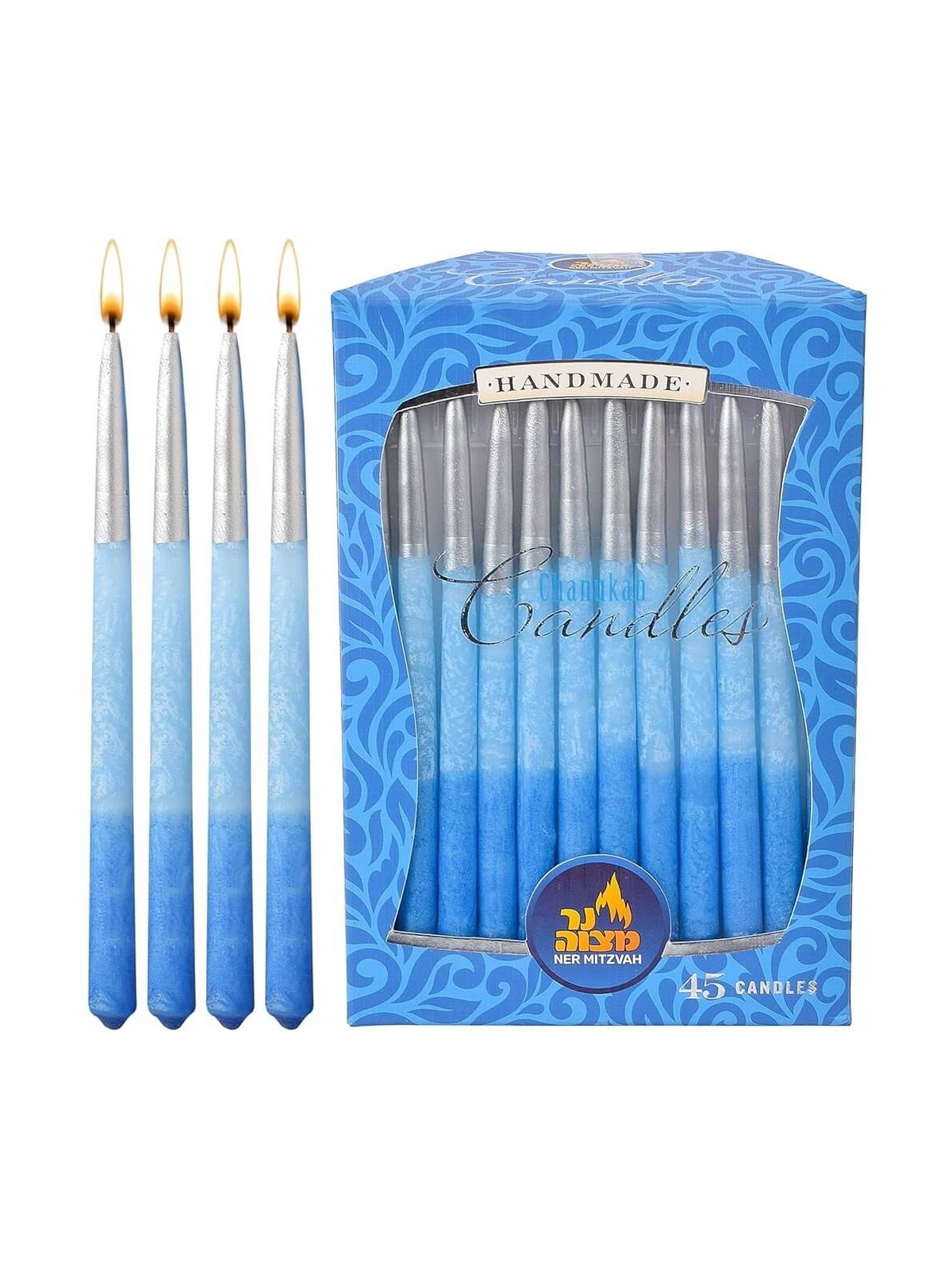 3-Tone Blue & Silver Tip Chanukah Candles | Hanukkah | Judaica