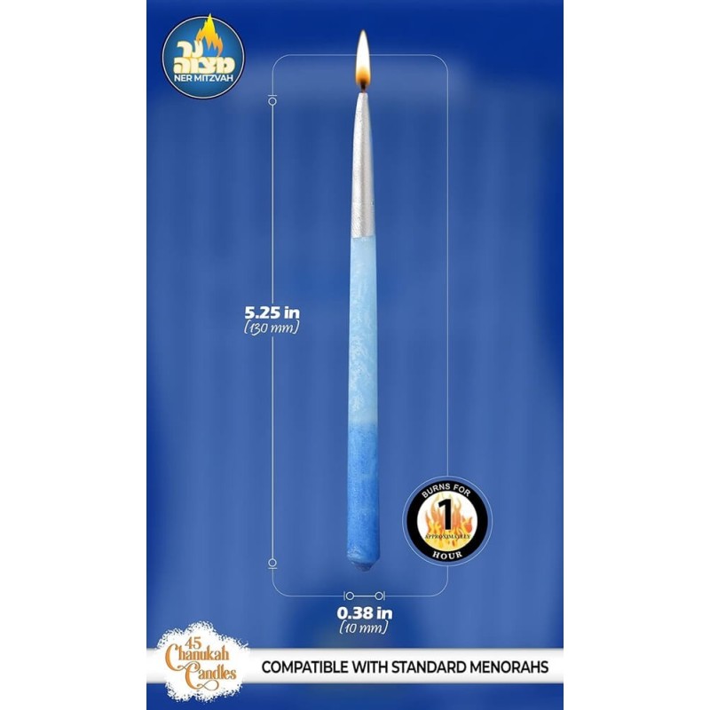 3-Tone Blue & Silver Tip Chanukah Candles | Hanukkah | Judaica