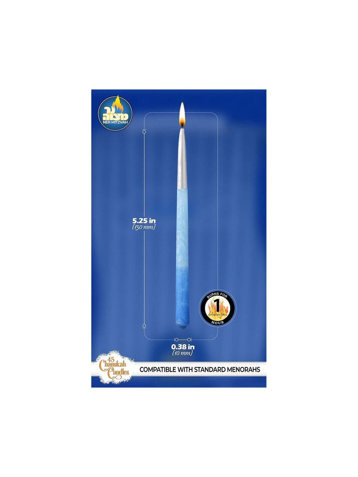 3-Tone Blue & Silver Tip Chanukah Candles | Hanukkah | Judaica