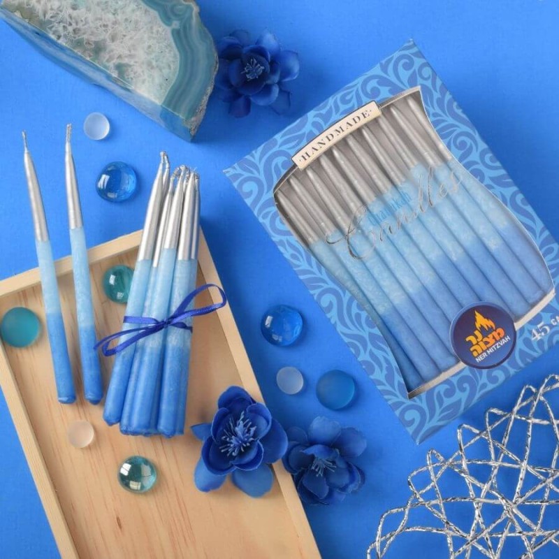 3-Tone Blue & Silver Tip Chanukah Candles | Hanukkah | Judaica