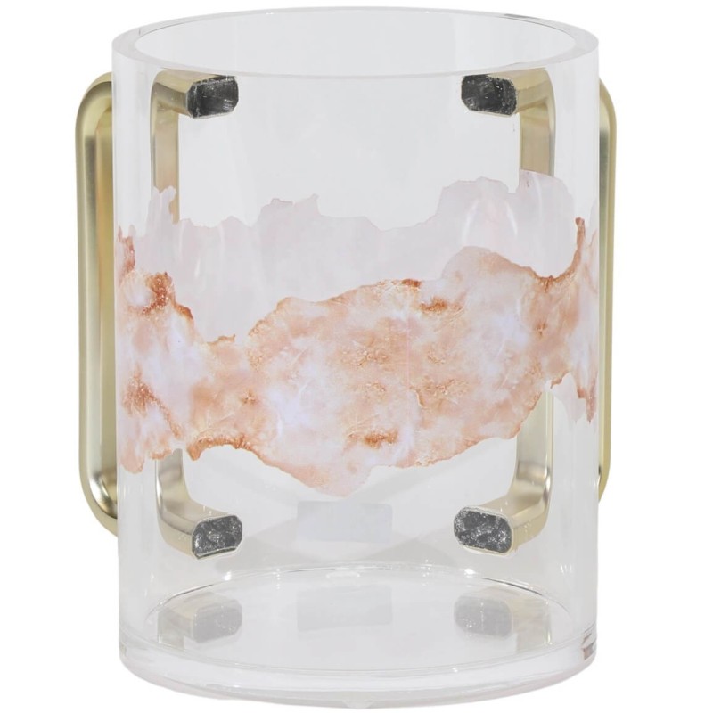 Tasse de lavage en acrylique poignées dorées marbre pêche | Lavage des tasses | Judaïca