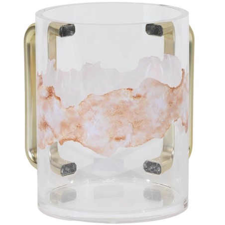 Tasse de lavage en acrylique poignées dorées marbre pêche | Lavage des tasses | Judaïca
