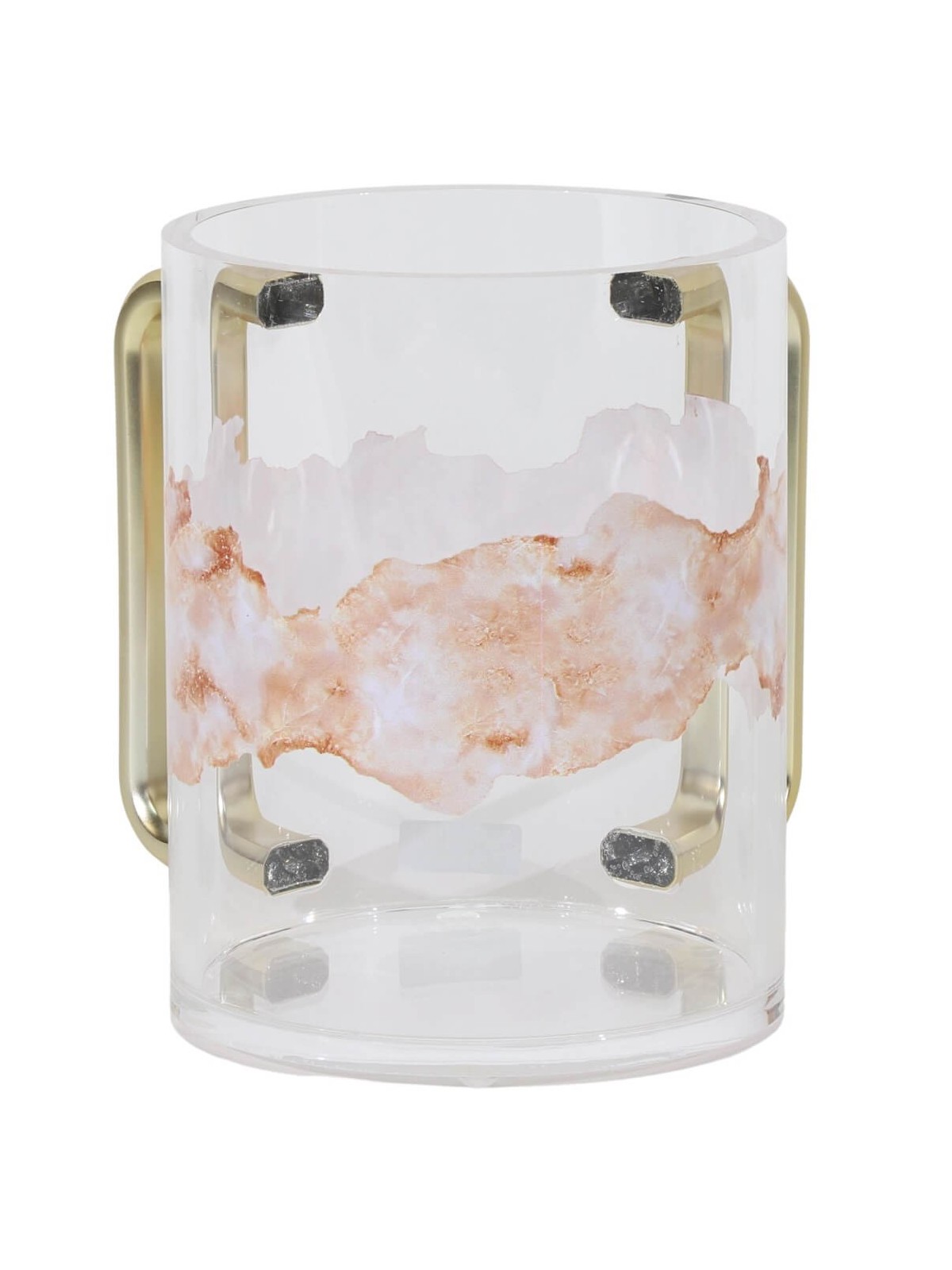 Tasse de lavage en acrylique poignées dorées marbre pêche | Lavage des tasses | Judaïca
