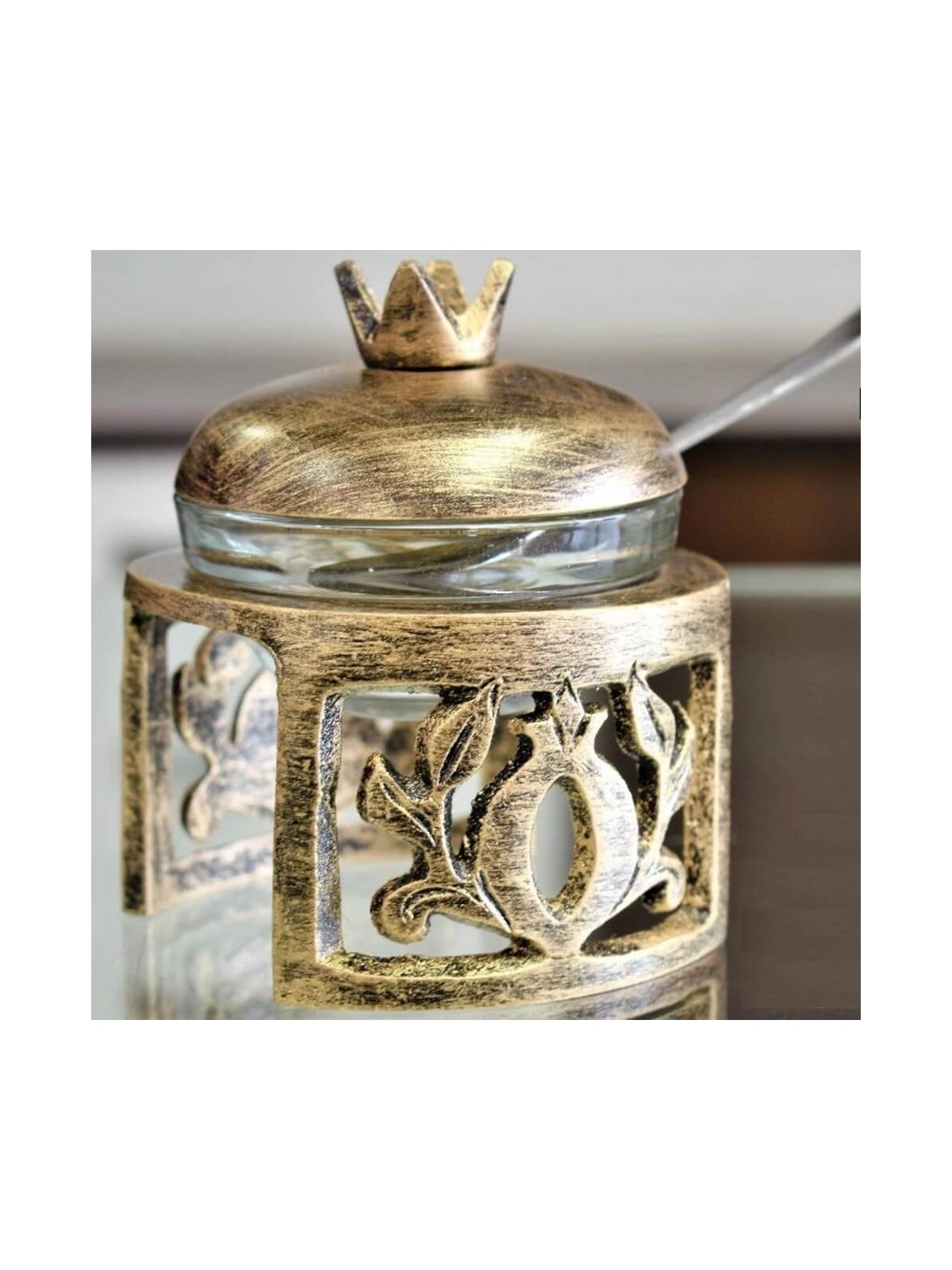 Pomegranate Honey Dish Stainless Steel Brushed Gol | Rosh Hashanah | J