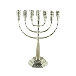 Seven Branch Menorah with Jerusalem Images Silve... | 7 Branch Menorah