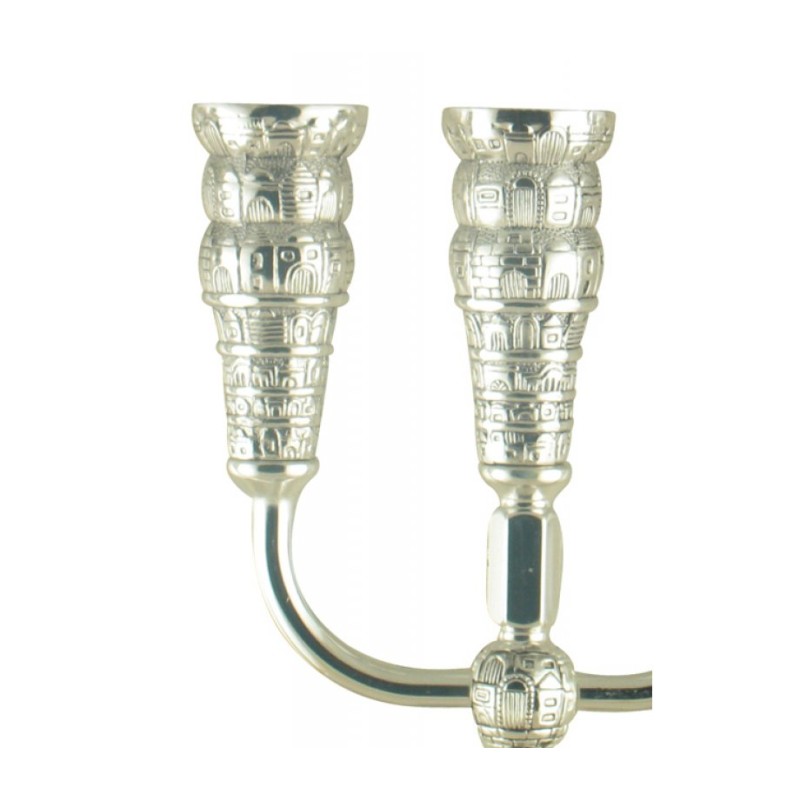 Seven Branch Menorah with Jerusalem Images Silve... | 7 Branch Menorah