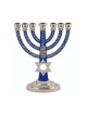 7 Branch Menorah Dark Blue on Silver with Breast... | 7 Branch Menorah