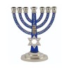 7 Branch Menorah Dark Blue on Silver with Breast... | 7 Branch Menorah