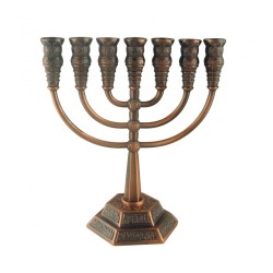 Seven Branch Menorah with Jerusalem Images Bronz... | 7 Branch Menorah