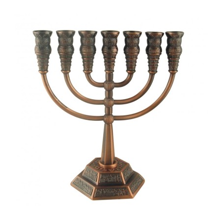 Seven Branch Menorah with Jerusalem Images Bronz... | 7 Branch Menorah
