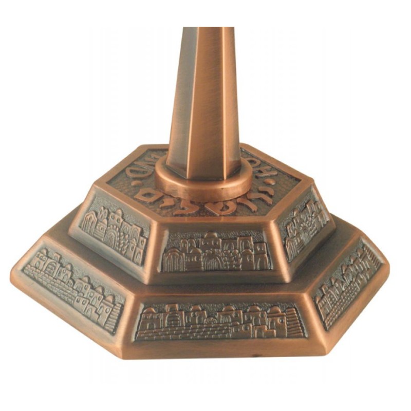 Seven Branch Menorah with Jerusalem Images Bronz... | 7 Branch Menorah