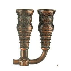 Seven Branch Menorah with Jerusalem Images Bronz... | 7 Branch Menorah