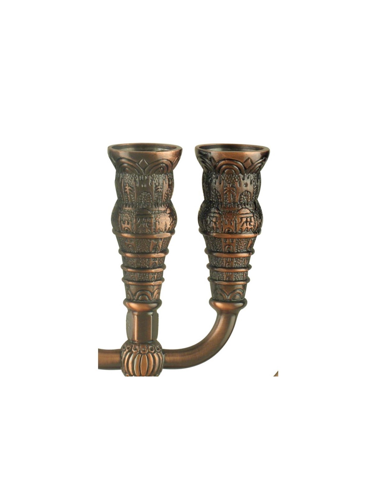 Seven Branch Menorah with Jerusalem Images Bronz... | 7 Branch Menorah