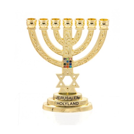 חנוכייה קטנה דקורטיבית 7 סניפים עם כוכב ד... | חנוכיית סניף 7