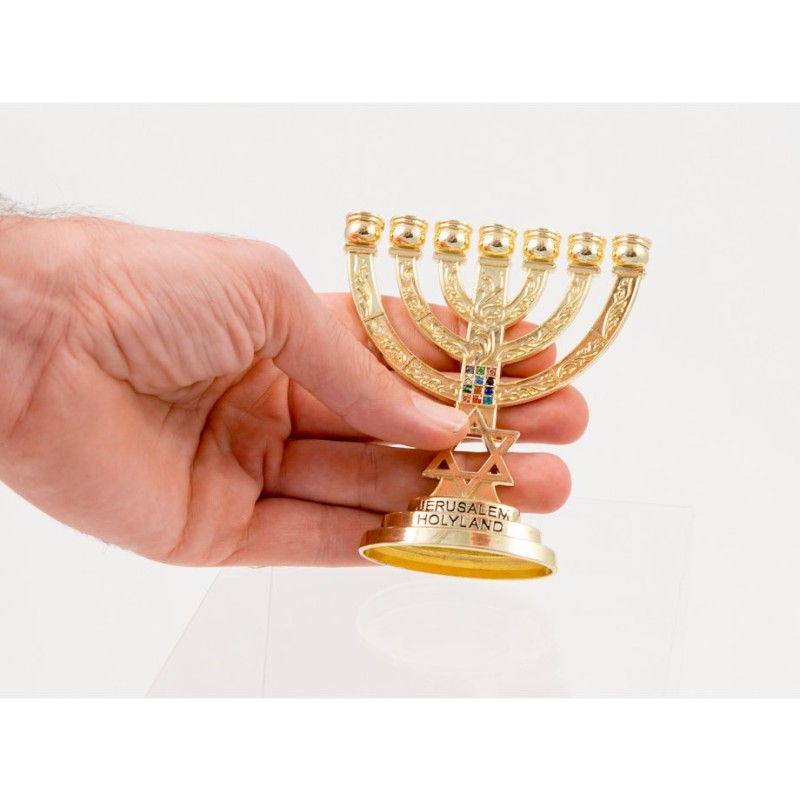 חנוכייה קטנה דקורטיבית 7 סניפים עם כוכב ד... | חנוכיית סניף 7