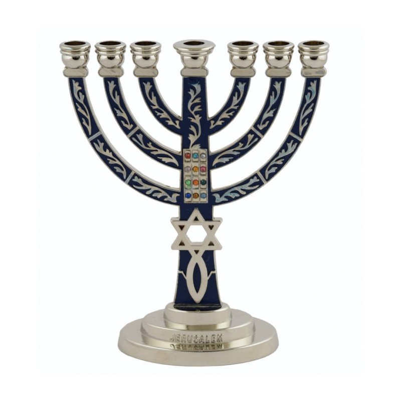 Menorah à 7 branches avec plastron étoile de David... | Menorah à 7 branches
